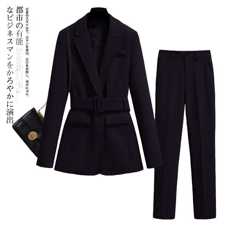 Purple professional suit female spring autumn fashion temperament elegant button belt suit nine-point pants two-piece suit women