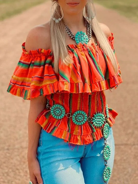 Women Stripe Off Shoulder Top