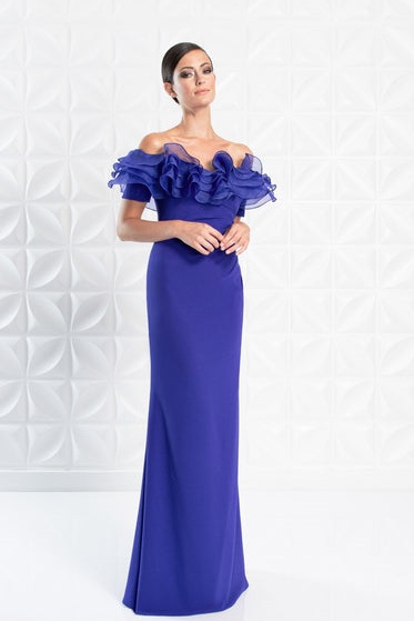 Ovlias Graceful Off-the-shoulder Blue Slimming Sleeveless Evening Dress LY0696