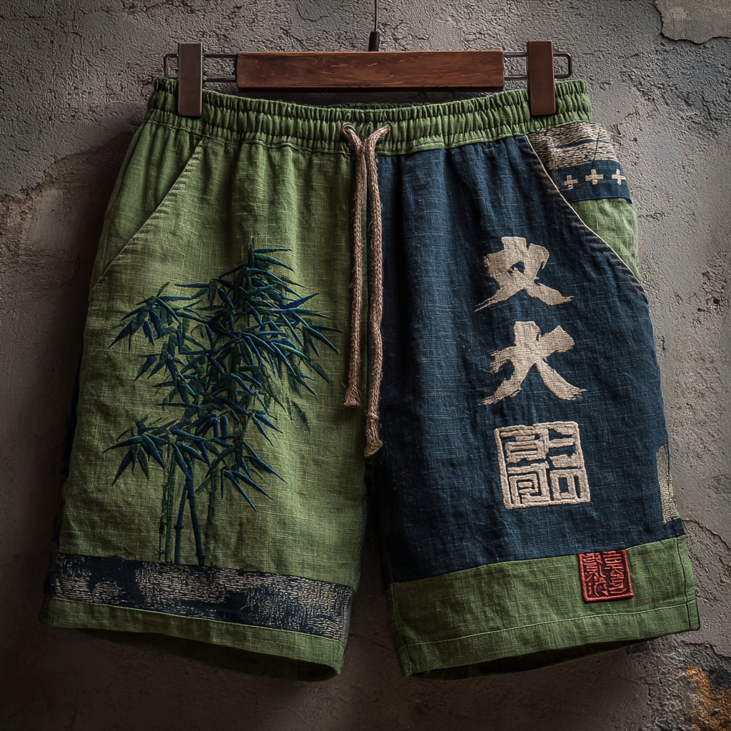 Men's Retro Japanese Bamboo Art Print Shorts elevenforest
