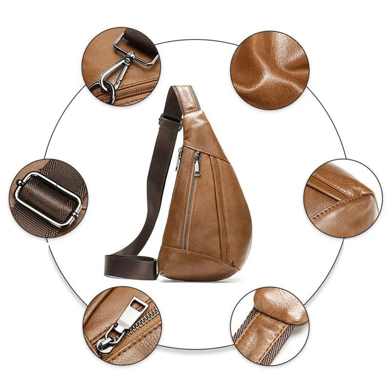 Textured Style Adjustable Strap Genuine Leather Multiple Compartment Sling Backpack