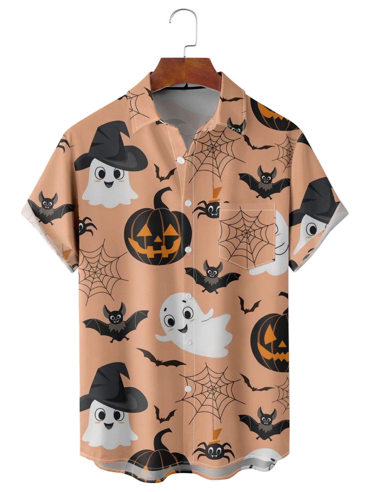 Men's Halloween Pumpkin Head Trick or Treat Short Sleeve Shirt PLUSCLOTHESMAN