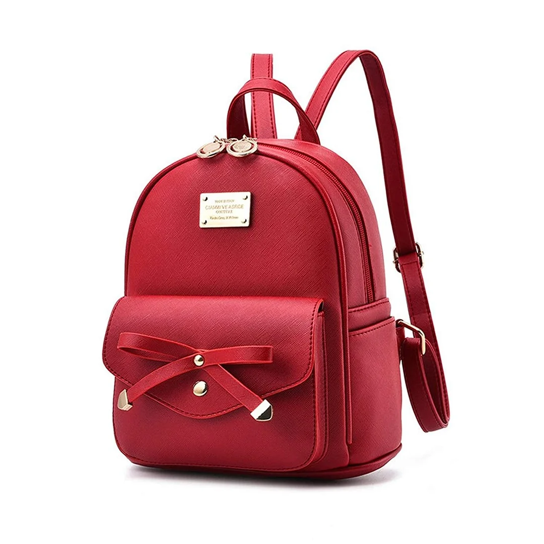 Girls Leather Mini Backpack Purse Cute Bowknot Fashion Small Backpacks Purses for Teen Women (Burgandy)