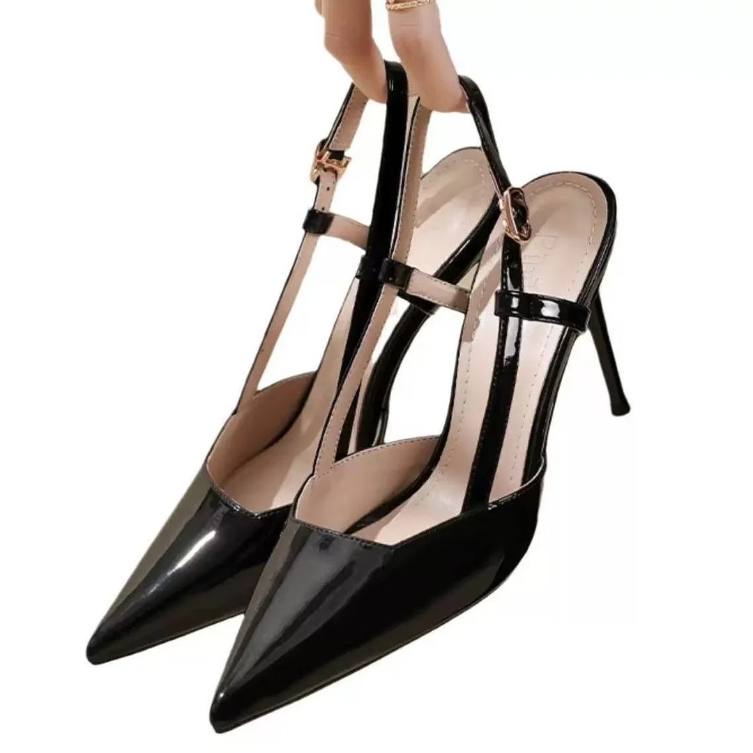 Breakj Breakj Sandals Women 2025 Spring New Pointed Fairy Style Naked Color After The Empty Buckle With Fine High Heels