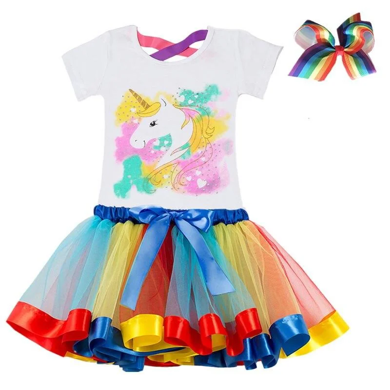 Unicorn Clothing Sets Baby Girls Clothes 2021 Summer Princess Party Unicorn Colorful tutu Dress Kids Birthday Ball Gown Dresses