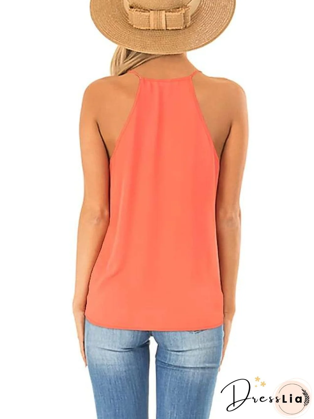 Basic Women's V Neck Halter Top Shirts Sleeveless Spaghetti Strap Solid Colored Wrap Soft Comfortable Simple Basic Female Daily Summer Tank
