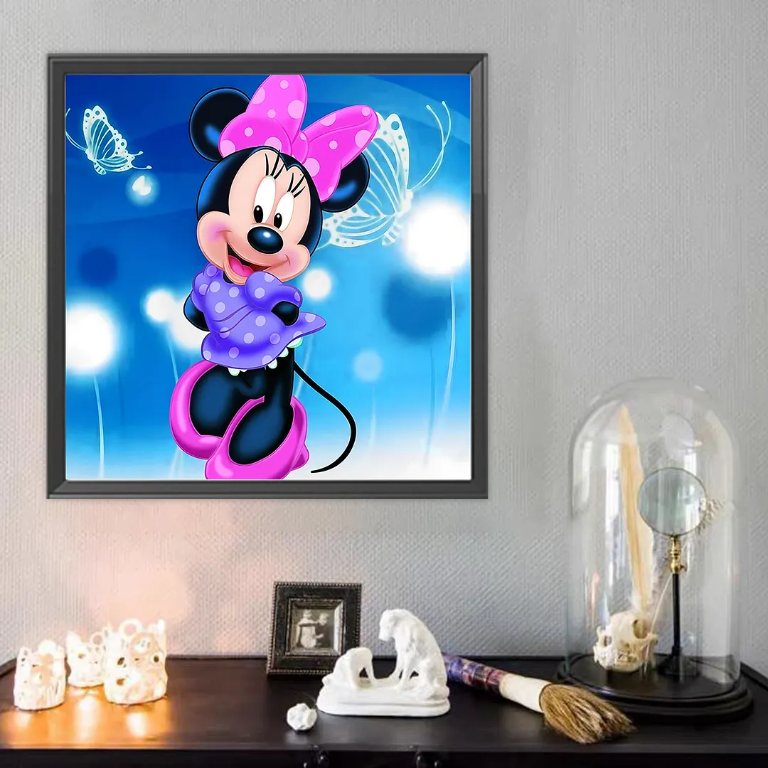 Mickey Mouse Cartoon Figure Full DIY 5D Round Drill Diamond Dots Paintings Picture Arts Craft for Adults Beginner Home Wall Decor Diamond Crystal Rhinestones Painting Kits 15.75 X15.75 in