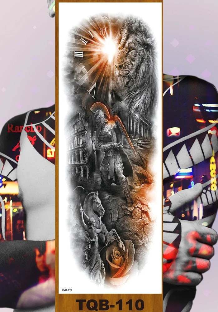 Full Flower Arm Temporary Tattoos Stickers Man Woman Girls Body Leg Fake Tatoo Buddha Bodhisattva Valkyrie Warrior Goddess DIY