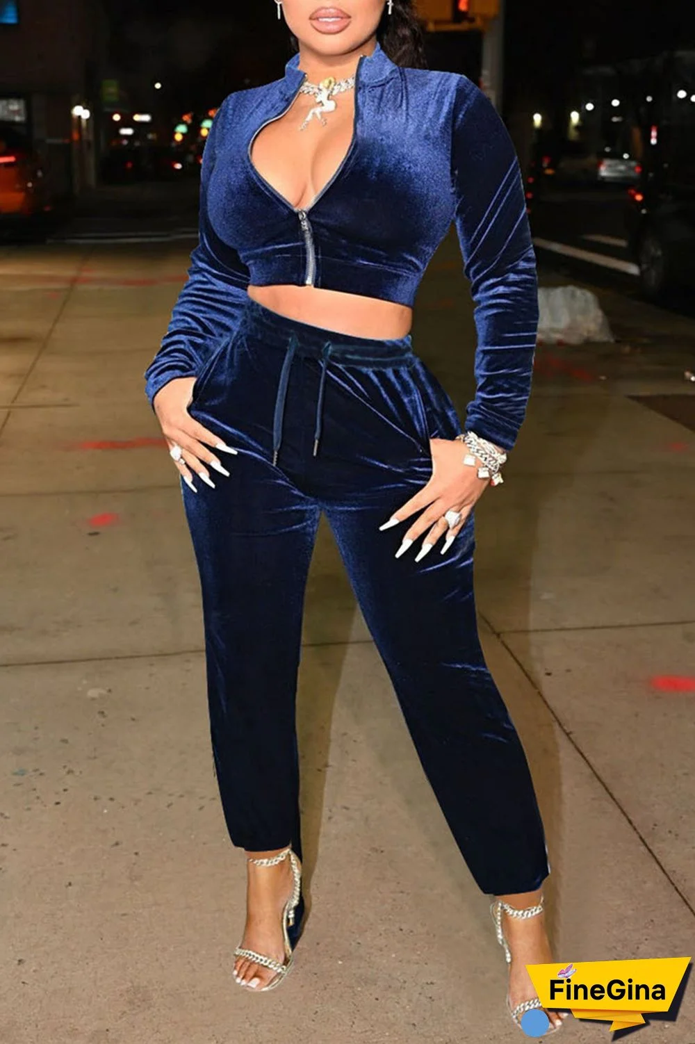 Black Casual Solid Patchwork Zipper Collar Long Sleeve Two Pieces