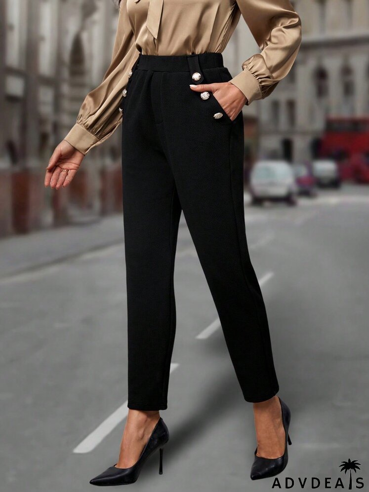 Button Detail Slant Pocket Suit Pants