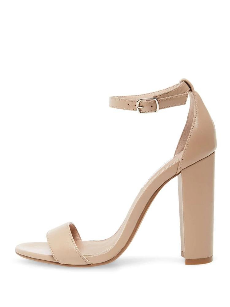 Apricot Ankle Strap Almond Toe Buckle Block Heel Sandals