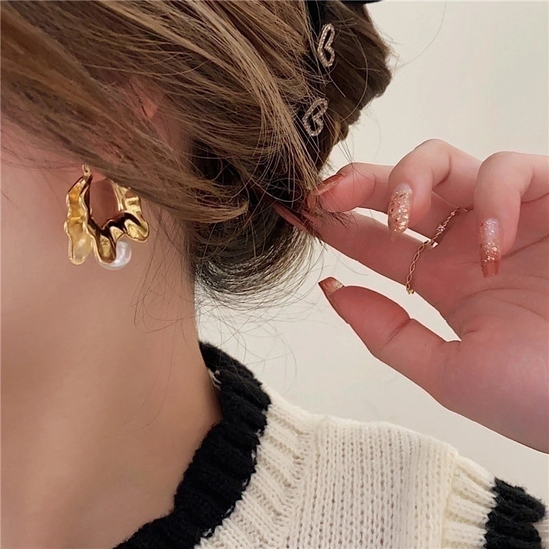 1 Pair Modern Style Geometric Plating Inlay Alloy Artificial Pearls Gold Plated Earrings