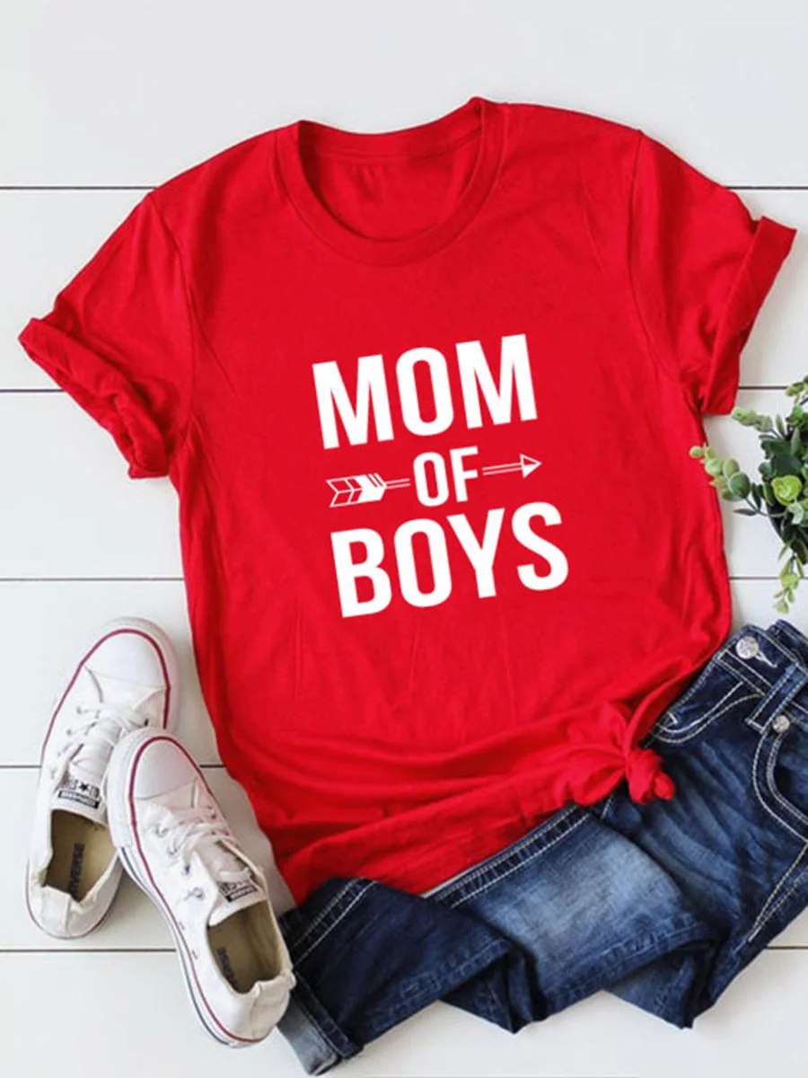 MOM OF BOYS Letters Printed T-shirt