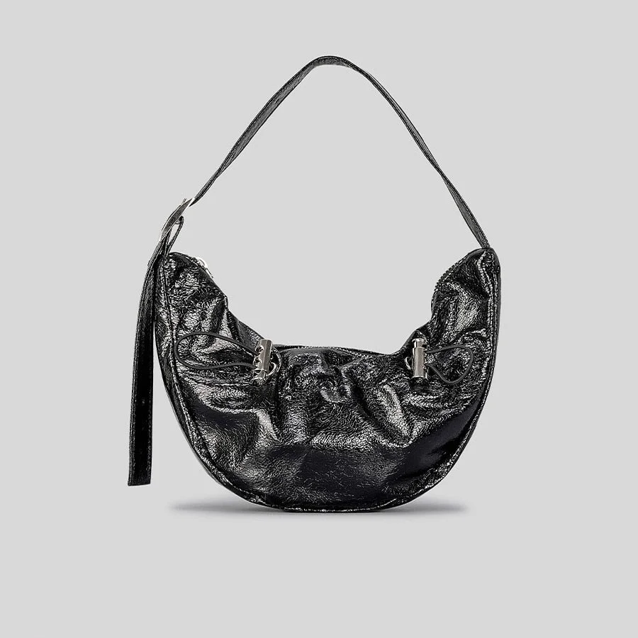 Back to school Fashion Metallic Half Moon Women Shoulder Bags Designer Drawsting Lady Handbags Vintage Hobos Small Tote Female Purses 2023 Bag