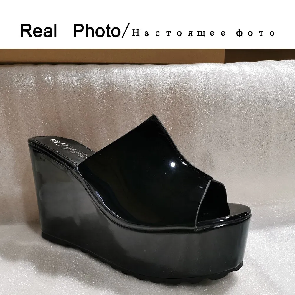 BONJOMARISA INS Hot Sale Ladies Pumps Solid Slip On Open Toe Platform Sandals Women Wedges Casual Concise Outside Shoes Woman