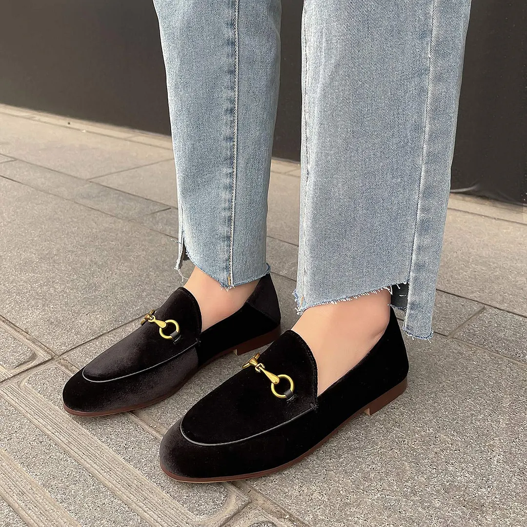 Women's Loafers Low Heel Flats Lady Work Velvet Mules Shoes-vocosishoes