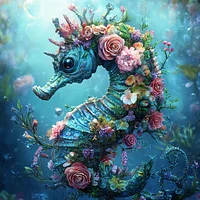 Floral Seahorse - Diamond Painting
