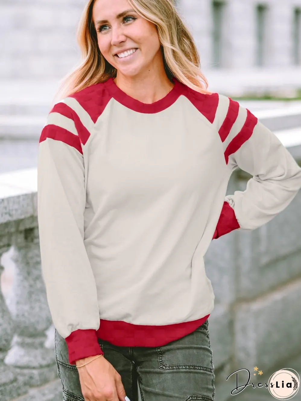 Cozy Apricot Color Block Long Sleeve Knit Top