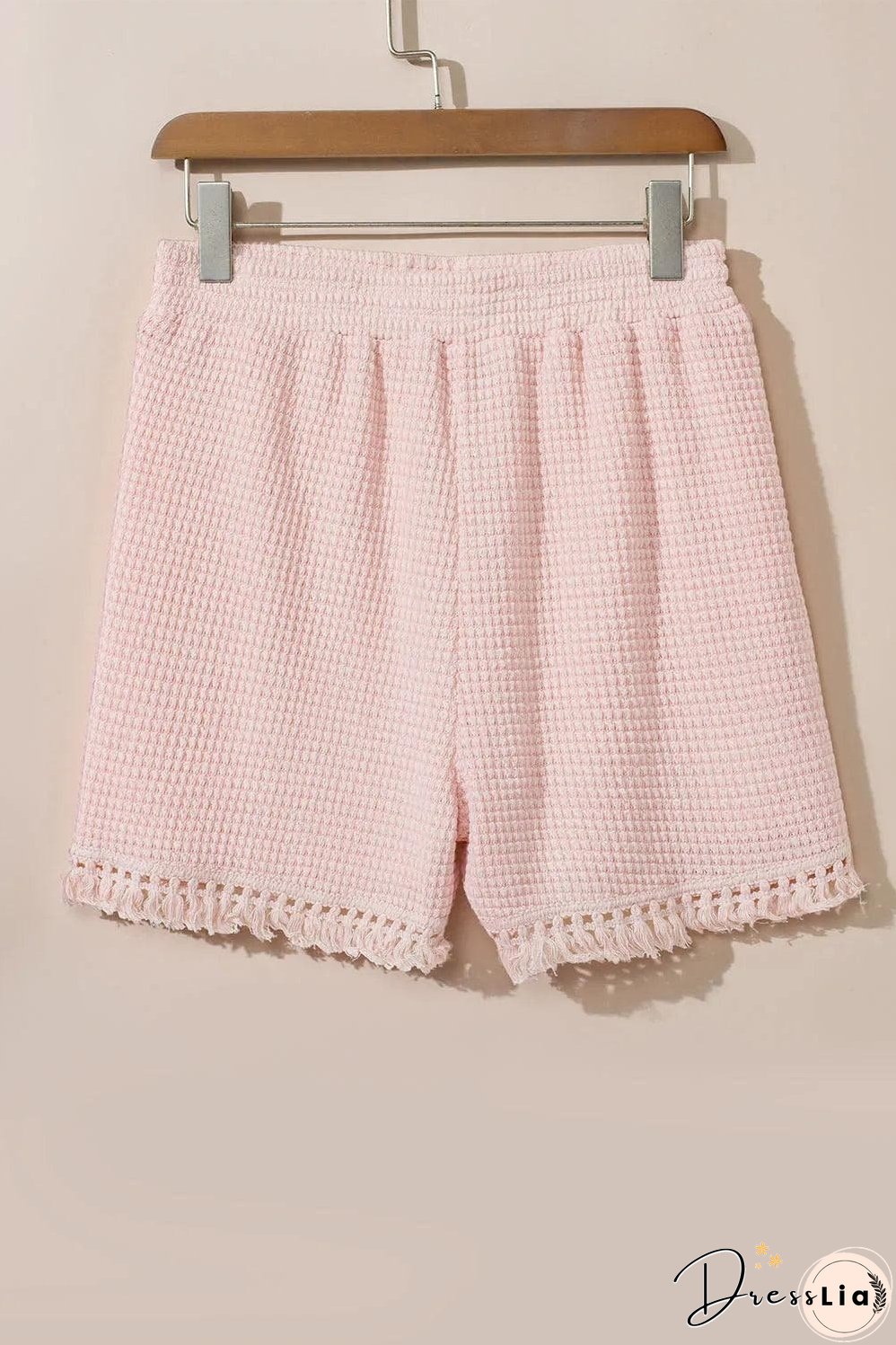 Pink Fringe Trim Textured Short Two Piece Set