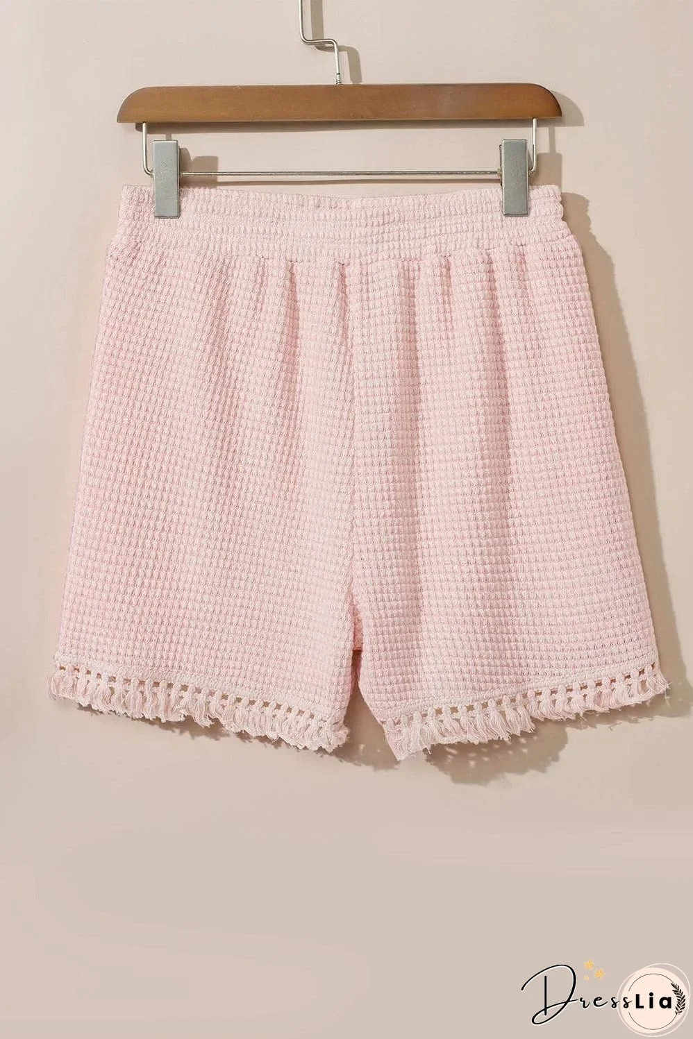 Pink Fringe Trim Textured Short Two Piece Set