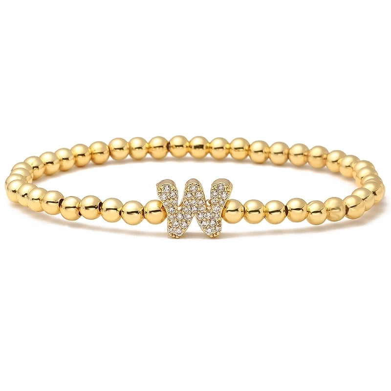 Vintage Style Minimalist Classic Style Letter Copper Zircon 18K Gold Plated Inlay Bracelets