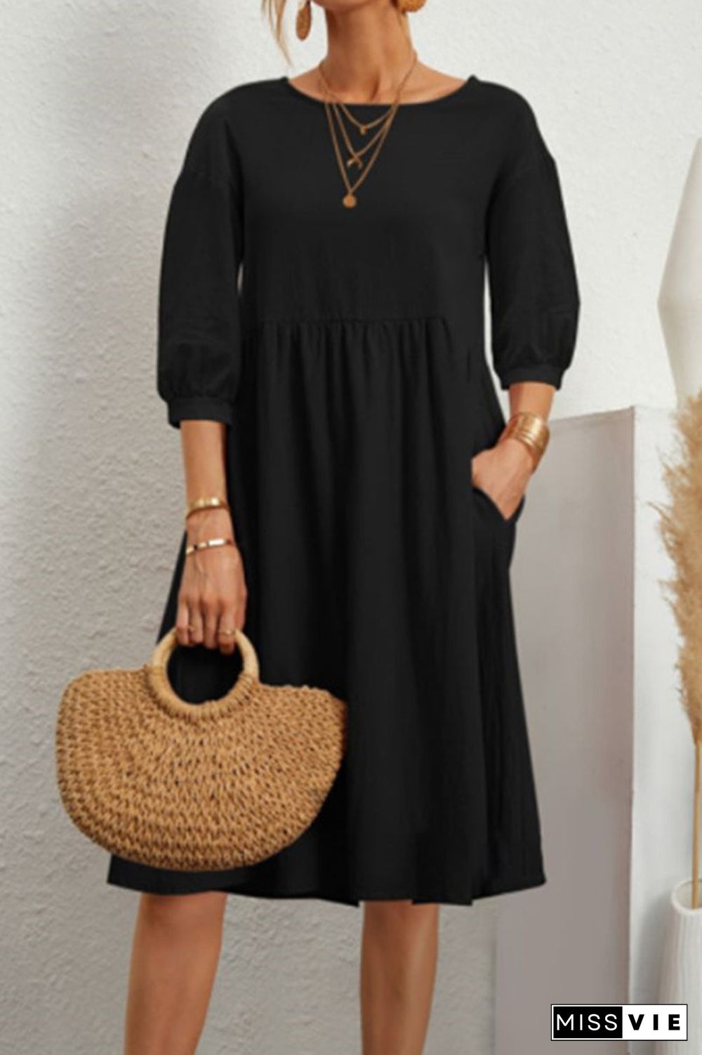 Casual Simplicity Solid Solid Color O Neck A Line Dresses