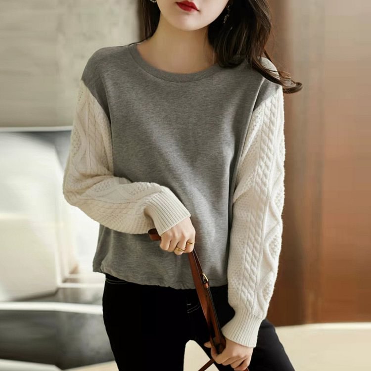 Gray Casual Cotton-Blend Shift Paneled Sweatshirt