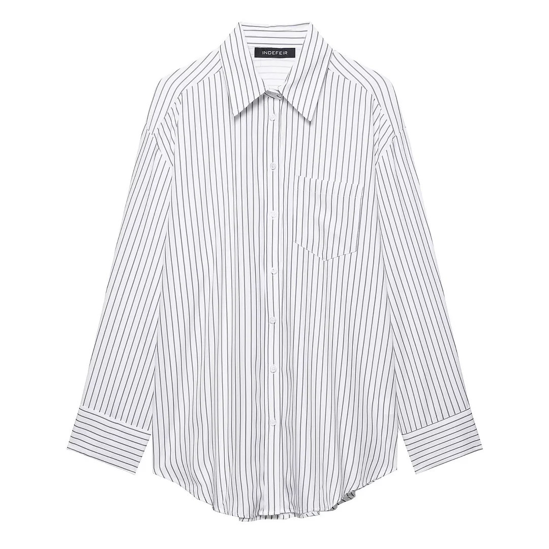 Nigikala Nigikala Spring New Striped Loose Shirt Simple With Long Sleeve Shirt Women 3217253