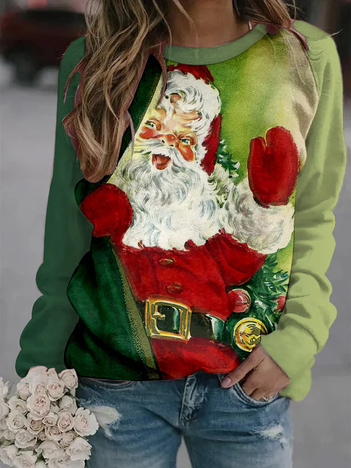 Santa Fun Print Long Sleeve Casual Sweatshirt
