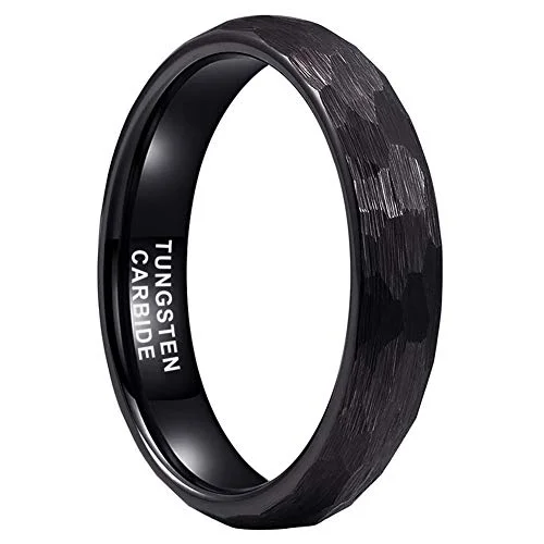 4MM 6MM 8MM Black Hammered Tungsten Domed Matte Finish Wedding Bands For Men Women