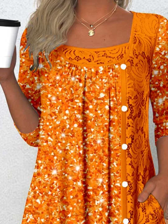 Women Half Sleeve V-neck Solid Color Dress