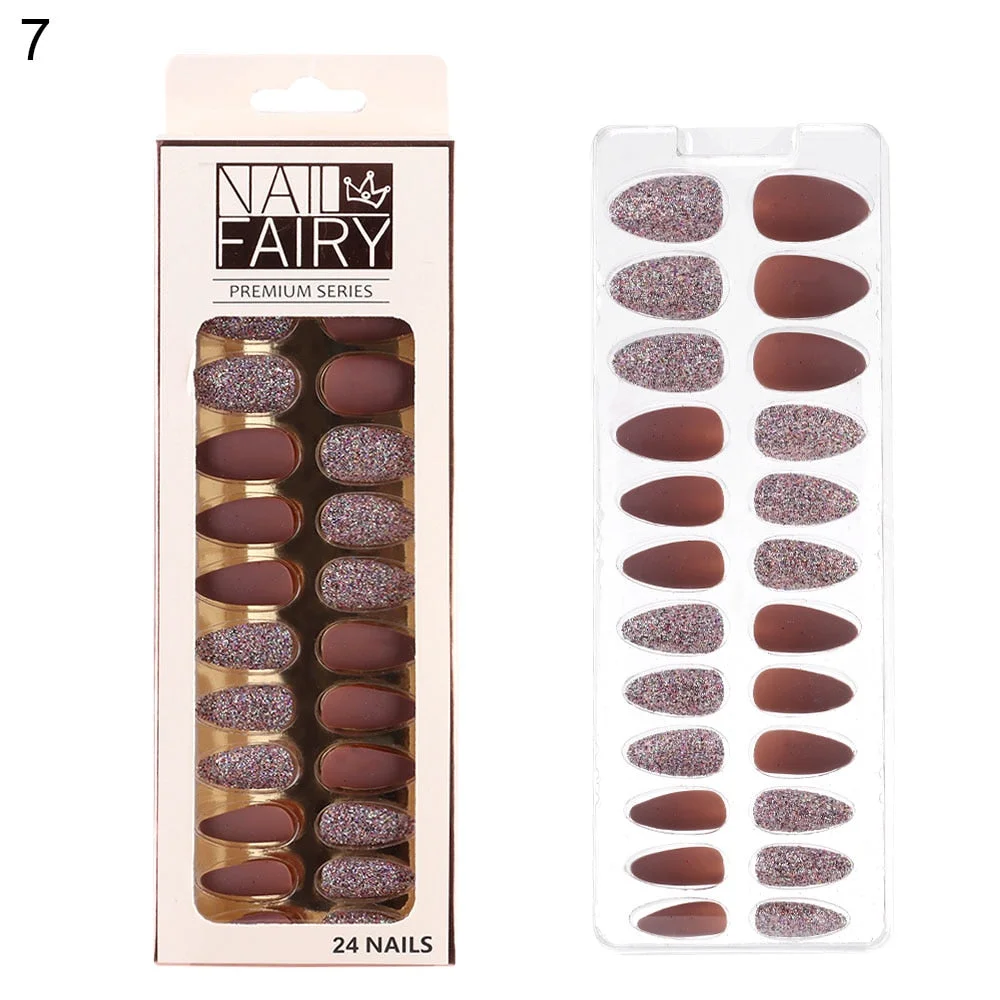 24/30Pcs/Set Reusable False Nail Tips Set Full Cover Shiny Matte Nail Tips With Designs Press On Nails Art Fake Extension Tips-Nail Inspo