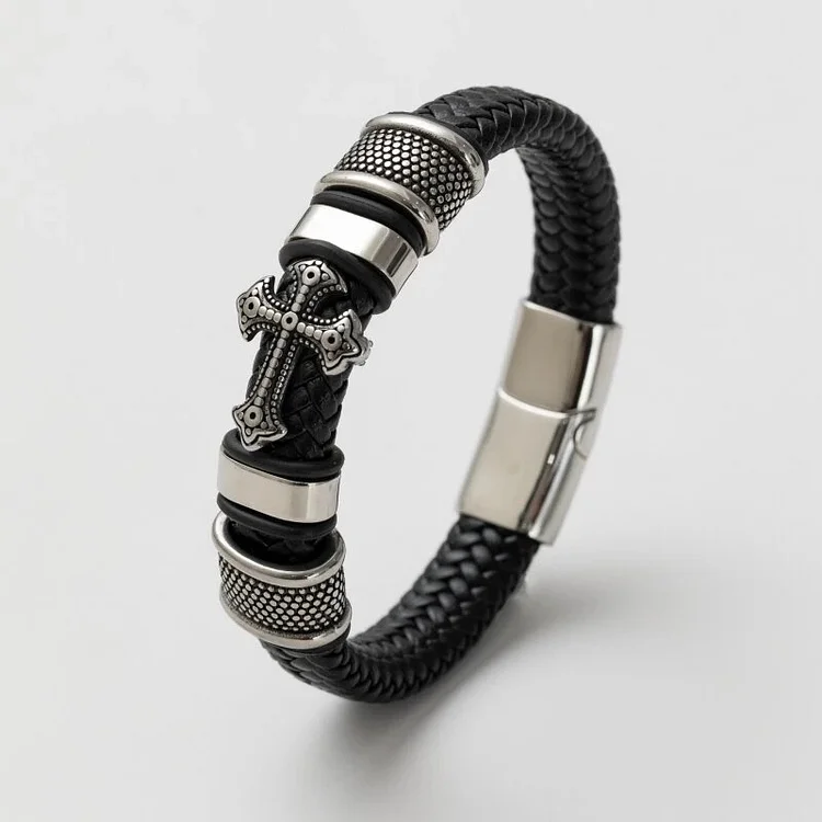 Longrui Leather Handwoven Bracelet Genuine Leather Woven Cross Men's Leather Bracelet Retro Leather Rope Bracelet Wholesale_ viptrois