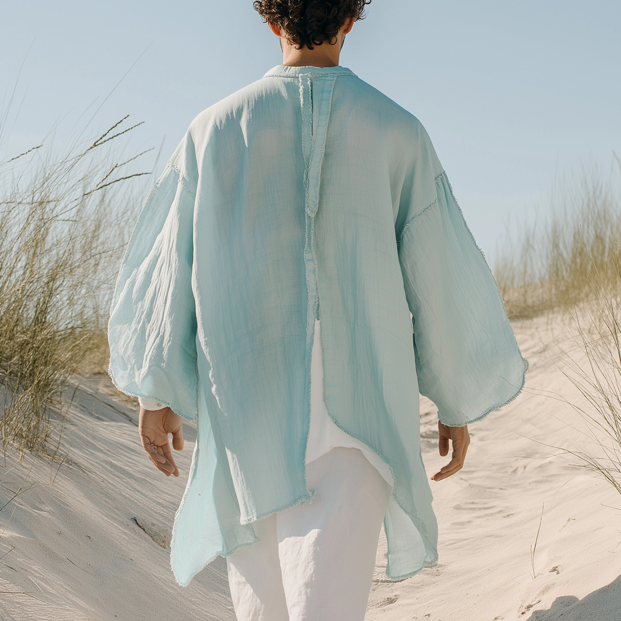 Elegant Light Blue Loose-Fit Kimono For Serene Moments