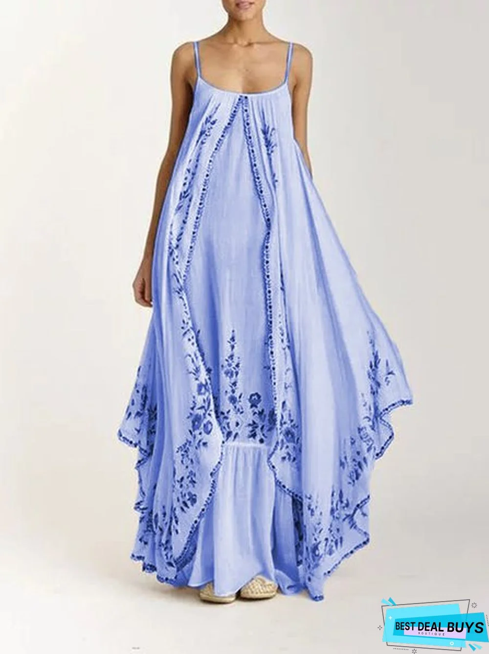 Bohemian Embroidered Suspender Maxi Dress for Women