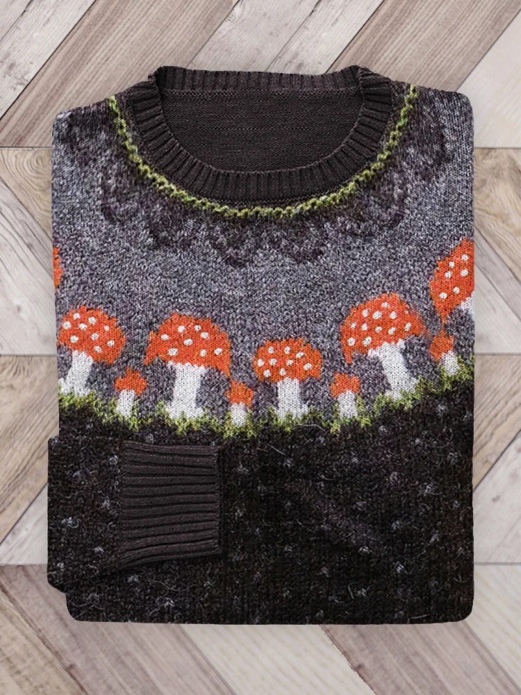 🔥kukelife🔥Forest Mushroom Inspired Cozy Knit Yoke Sweater