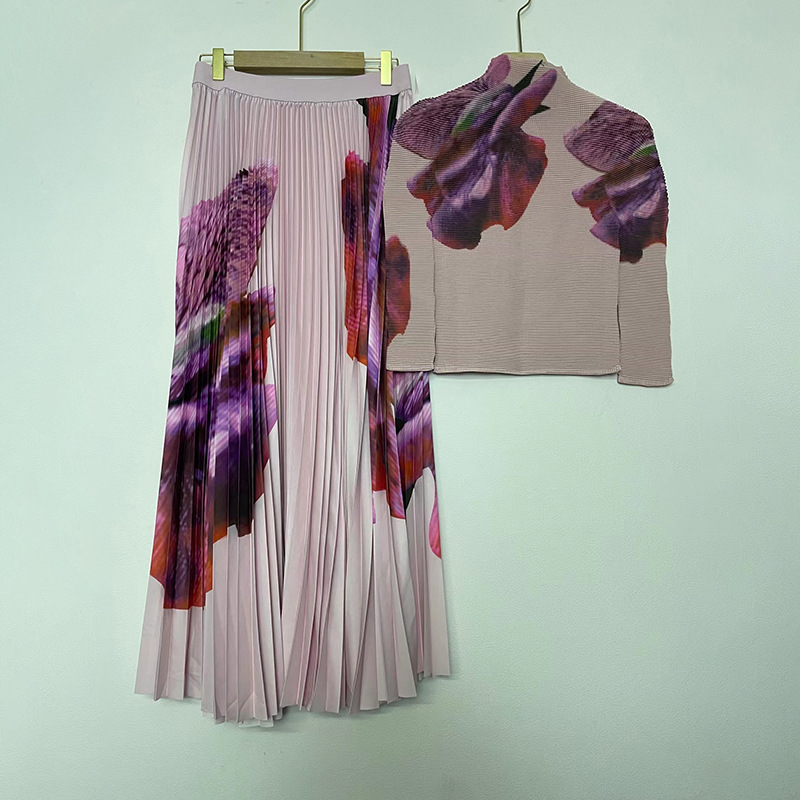 Women's Pleated Slim Long Sleeve Top and High Waist Pleated Skirt Set | Oxredo Shop Ramadan Sale