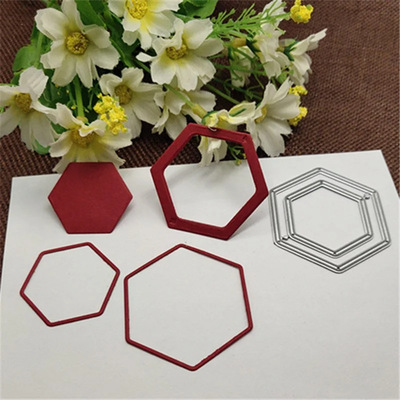 2Pcs Hexagonal frame Metal Cutting Dies Stencils For DIY Scrapbooking Decorative Embossing Handcraft Die Cutting Template