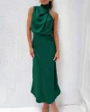 Long Formal Satin Dress Mock Neck High Neck Evening Dress