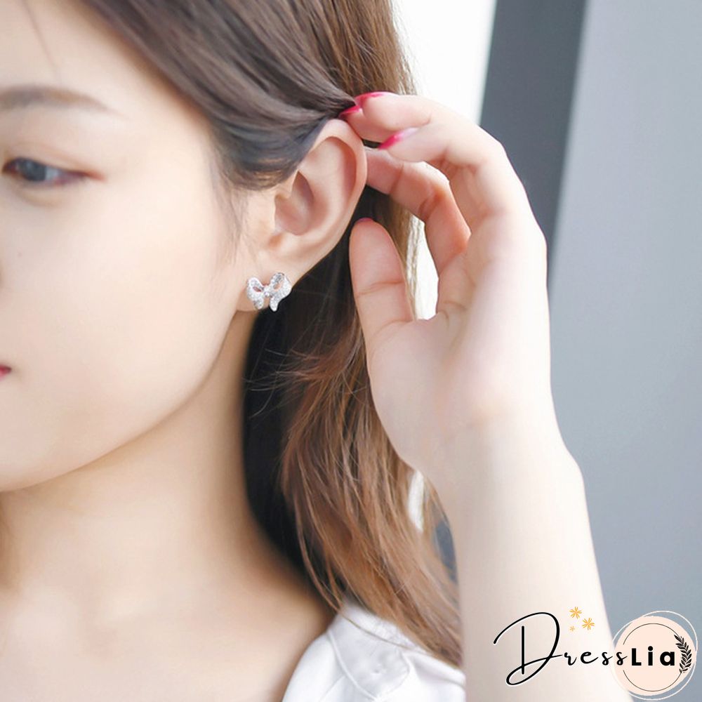 High Quality 925 Sterling Silver Earrings Wedding Bow Earrings White Sapphire Cute Earrings for Women