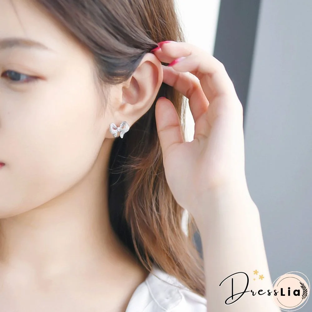 High Quality 925 Sterling Silver Earrings Wedding Bow Earrings White Sapphire Cute Earrings for Women