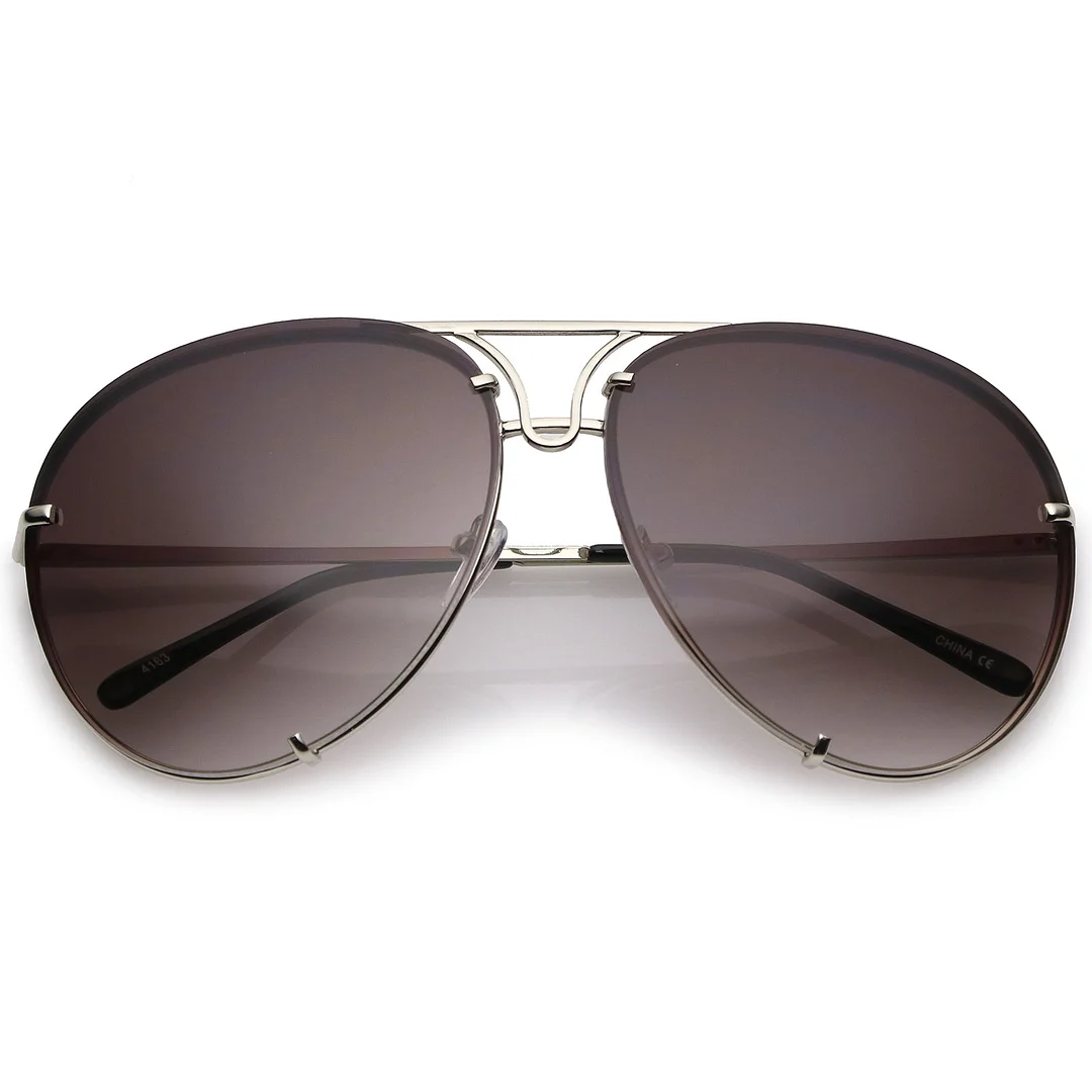Oversize Rimless Metal Aviator glasses Slim Arms Tinted Lens 68mm