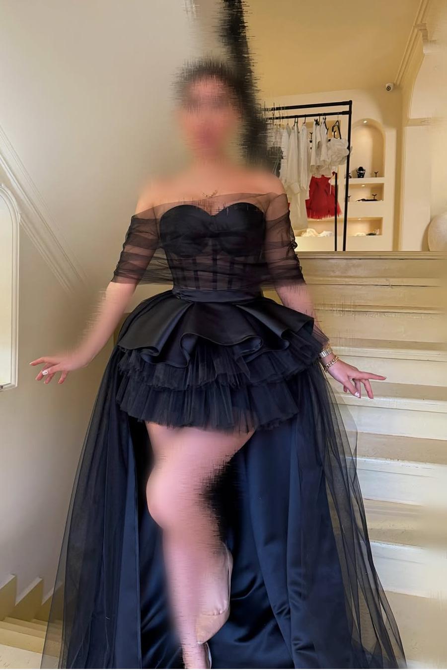 Oknass Black Tulle Sleeveless Strapless Short Prom Dress With Ruffle