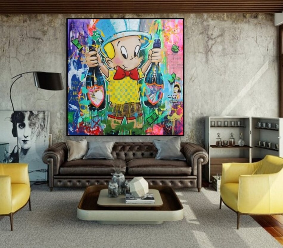Free shipping hand painted funny cartoon On Canvas for wall decoration painting no frame