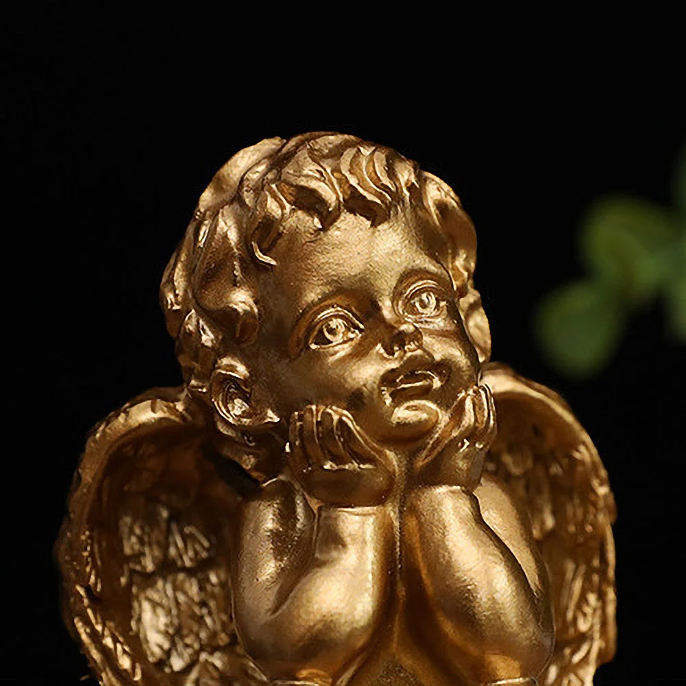 Gold Resin Angel Boy Statues Home Craft Desktop Figurine Party Decor (B)