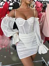 See-Through Bodycon Off-The-Shoulder Mini Dress
