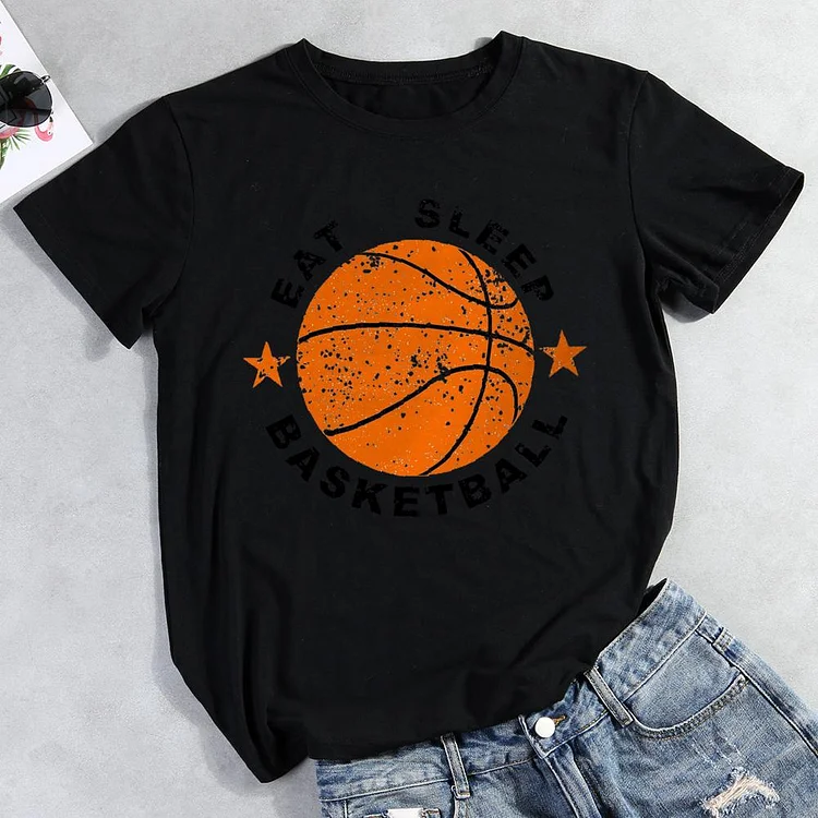 Eat Sleep Basketball Round Neck T-shirt-Annaletters
