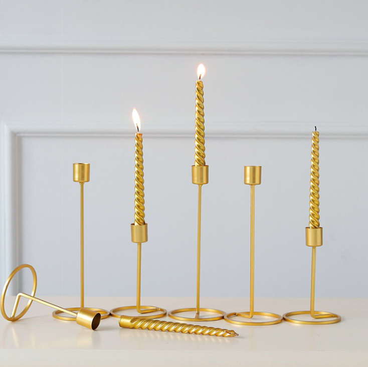 Scandinavian Style Candle Holder Gold Single Head Iron Candle Holder Set