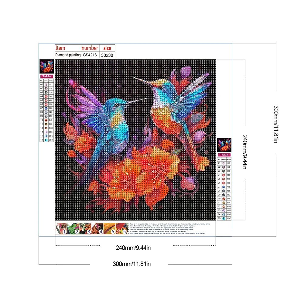 Diamond Painting - Full Round Drill - Hummingbird Flower(Canvas|30*30cm)