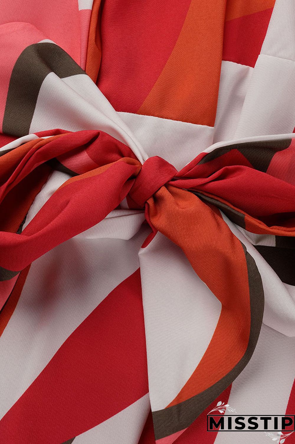 Tangerine Red Casual Print Bandage Patchwork Turndown Collar Long Sleeve Dresses